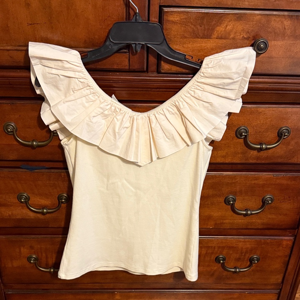 Maeve Cream Ruffled V-Neck Blouse - Picture 3 of 3